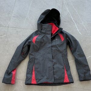 Waterproof Gray and Pink Hooded Snow Jacket